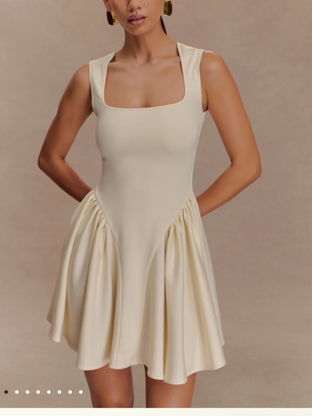 Meshki Cream Square-Neck Flared Mini Dress